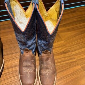 Anderson Bean Brown Leather Western Boots with Blue Shaft and Orange Trim